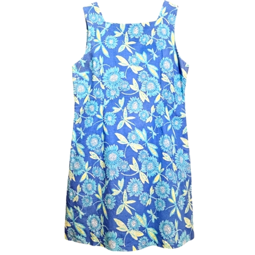 Lilly Pulitzer Dragonfly  Vintage Blue and Green Sleeveless Floral Sheath Dress